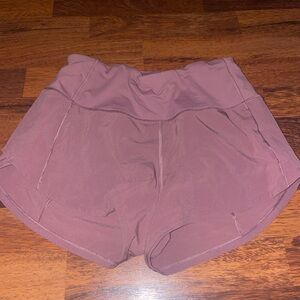 Pink/purple high waisted lululemon speed up shorts, size 4, 2.5 inch length